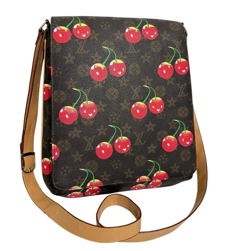 Louis Vuitton Women's Brown Red Cerise Cherry Sac Plat Monogram Crossbody Bag